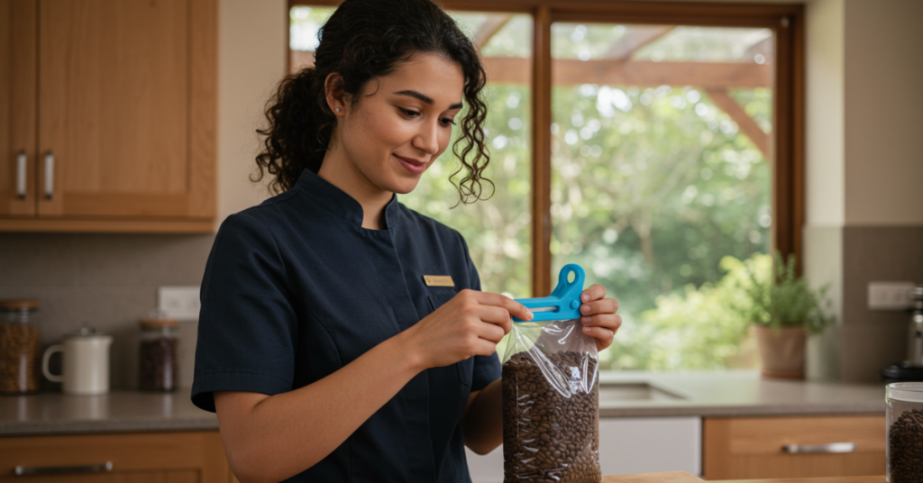 A 3D printed phone stand holding a smartphone on a modern desk setup beside a computer keyboard and mouse.