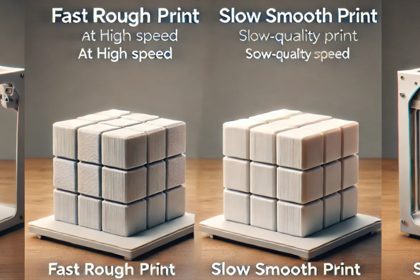 Comparison of fast 3D print with rough finish vs high-quality detailed print.