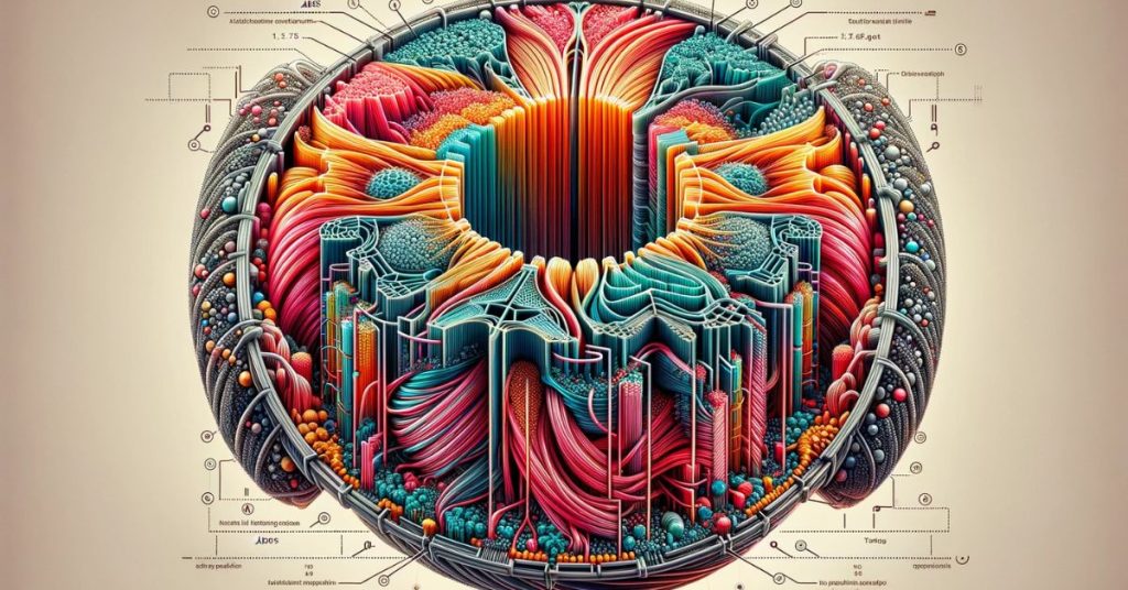 Stylized diagram representing ABS polymer structure and evolution in 3D printing.