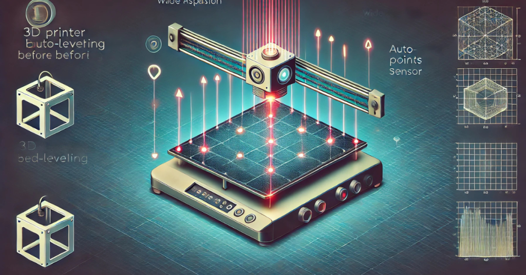Diagram showing how a 3D printer’s auto bed leveling sensor maps multiple points on the build plate to ensure perfect flatness.