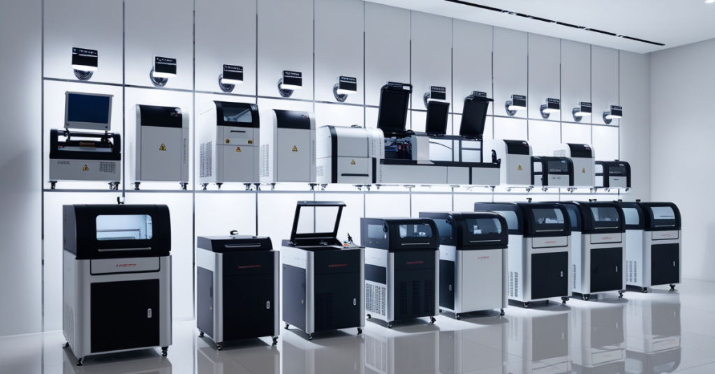 Showcase of ten laser cutter machines ranging from compact hobbyist models to industrial units