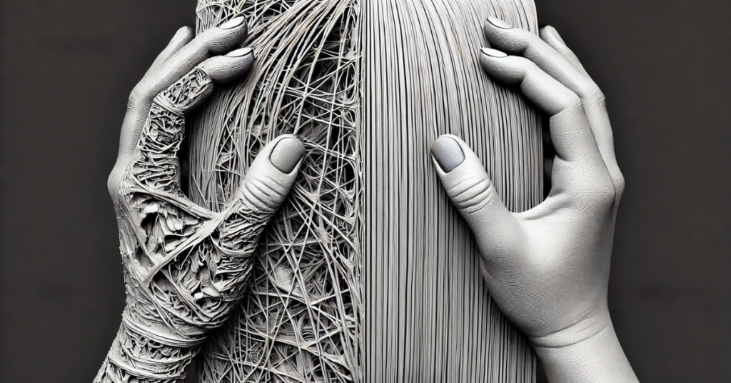 comparison of failed tangled 3D print structure versus clean smooth filament layers showing difference between print failure and success
