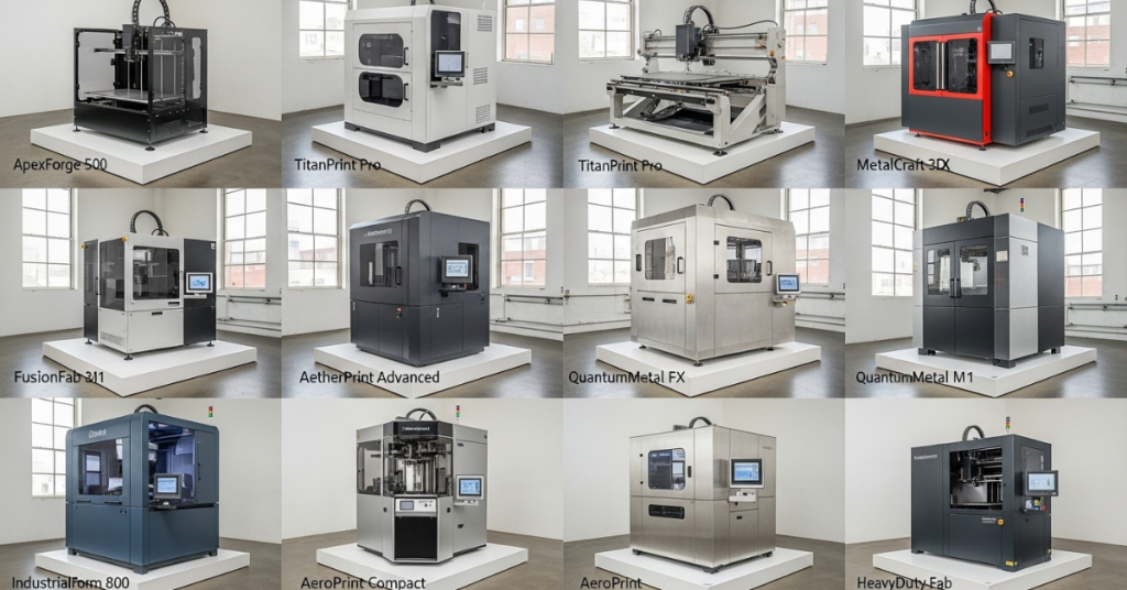 Gallery-style visual showing ten different metal 3D printers featured in the 2024 top list