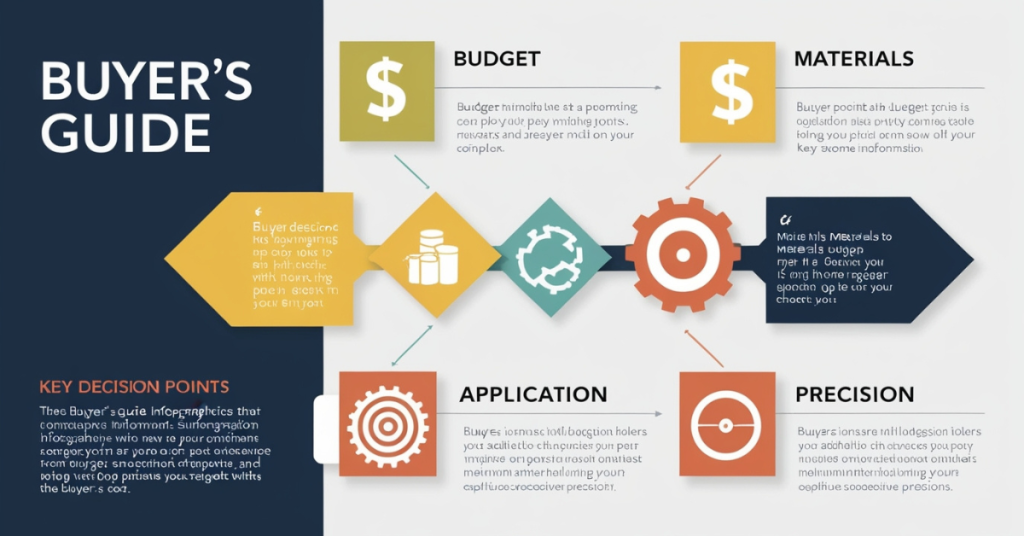 Infographic-style visual showing how to choose a metal 3D printer based on budget, material, and use case