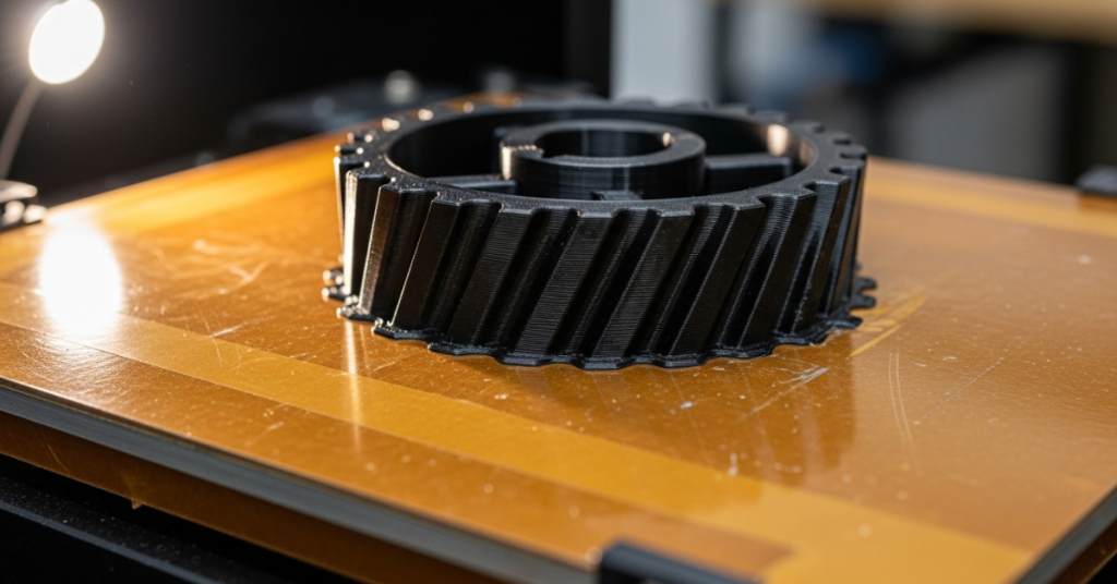 Workbench setup with tools and adhesion aids arranged around a 3D printer build surface for nylon printing.