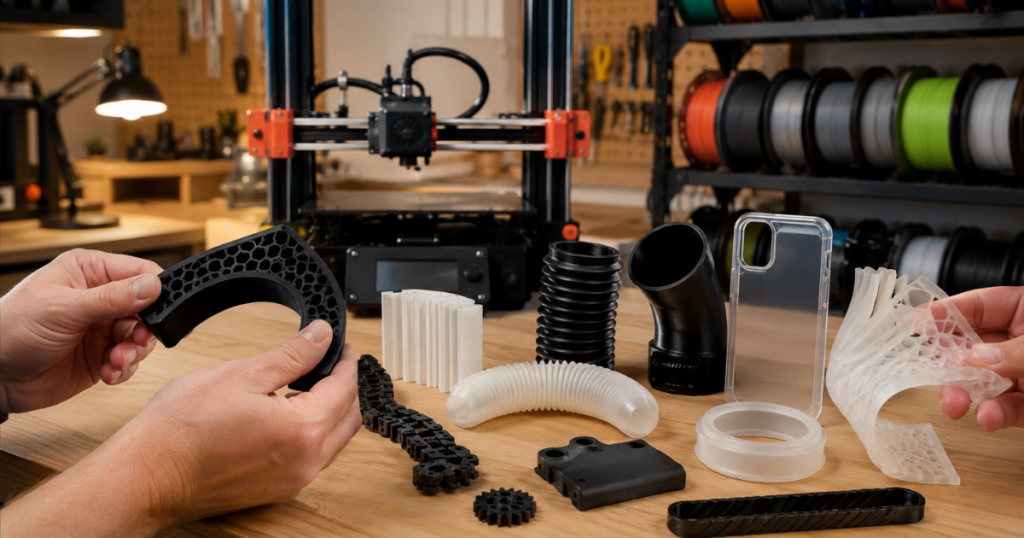 stylized scene of 3d printer creating a figure with exaggerated stringing strands forming around the model