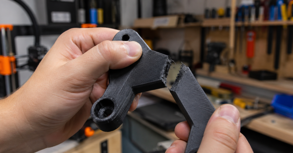 Hand snapping a 3D printed part with poor layer adhesion caused by moisture in the filament