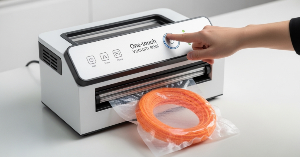 one-touch vacuum sealer sealing 3D printer filament in an airtight bag for easy moisture-controlled storage