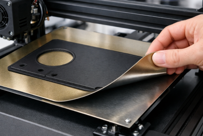 hand removing a flexible PEI build plate from a 3D printer showing easy print removal and smooth first layer